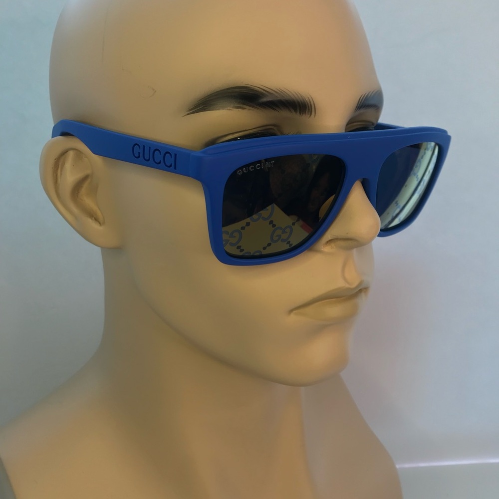 💯 Authentic - NEW Gucci GG1570S - 004 Blue Sunglasses - Picture 1 of 14